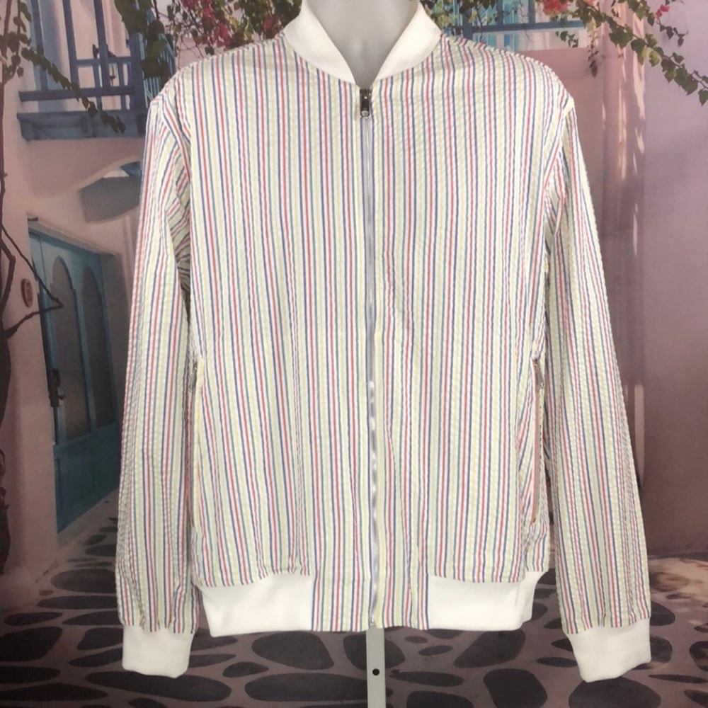 NWT Zara Multicolored Seersucker Bomber Jacket